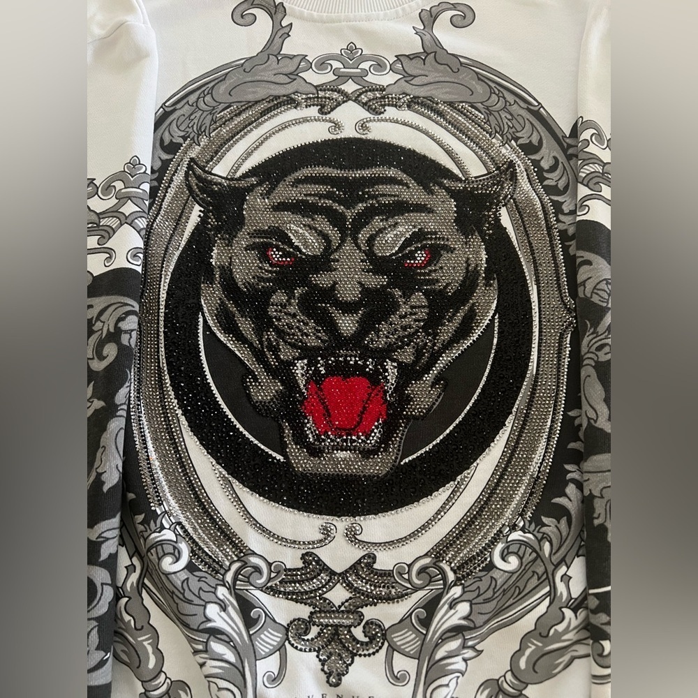 GEORGE V PARIS Men's White and Black Panther Sweater VINTAGE - Picture 3 of 12